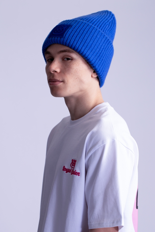 Wool Beanie with logo Royal Blue